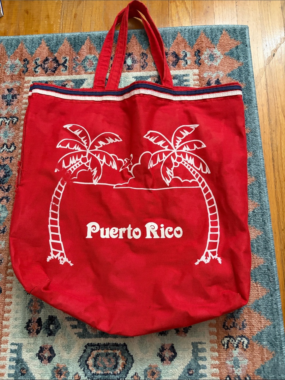 Retro Puerto Rico Large Canvas Tote